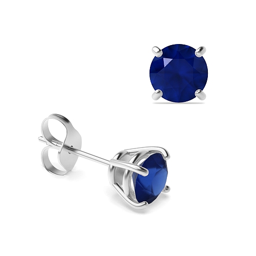 4 Prong Classic basket Blue Sapphire Diamond Earrings