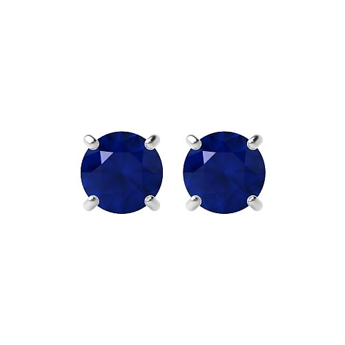 4 Prong Classic basket Blue Sapphire Diamond Earrings