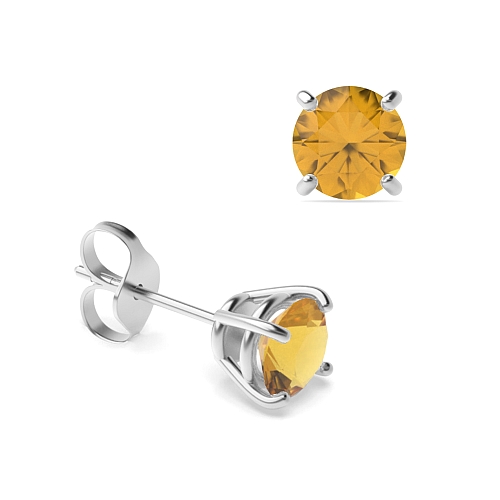4 Prong Classic basket Citrine Stud Diamond Earrings