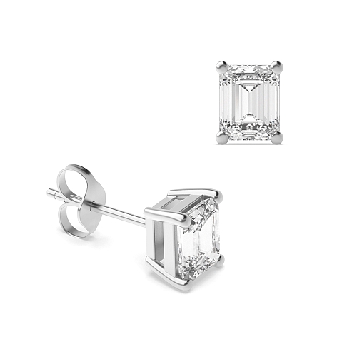 4 Prong Emerald Classic basket Diamond Earrings