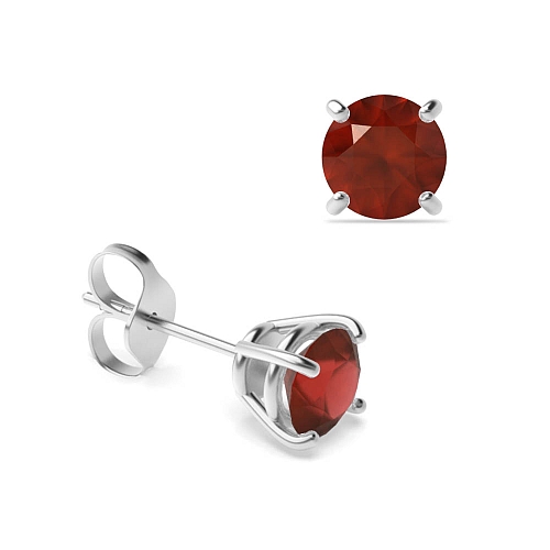 4 Prong Classic basket Garnet Diamond Earrings