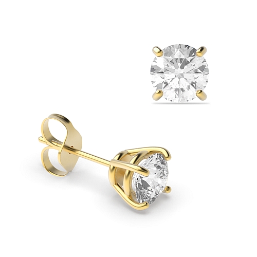 4 Prong Yellow Gold Classic basket Diamond Earrings