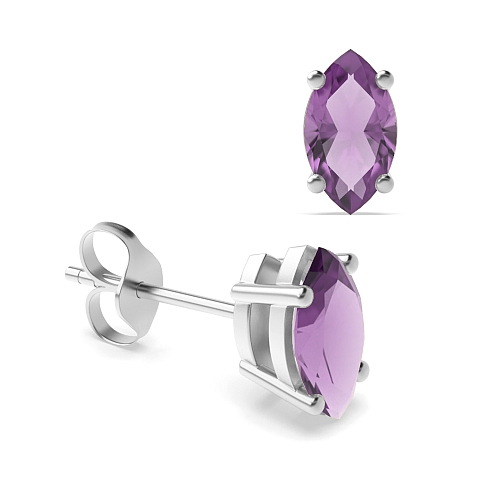 4 Prong Marquise Birthstone Stud Earrings