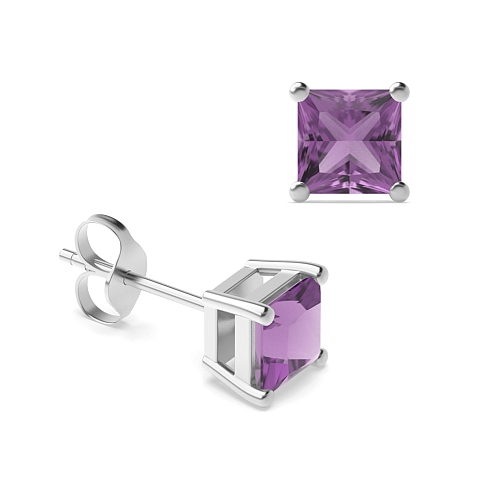 4 Prong Princess Birthstone Stud Earrings