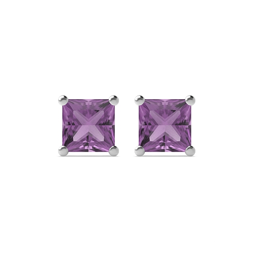 4 Prong Princess Birthstone Stud Earrings