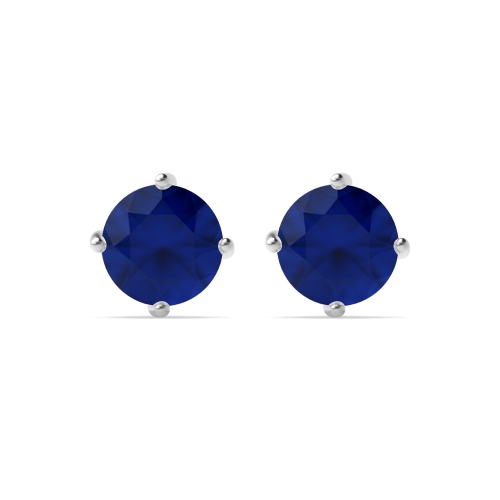 4 Prong Round Quad Blue Sapphire Stud Earrings