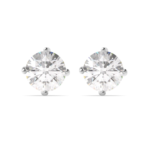 4 Prong Round White Gold Stud Earrings