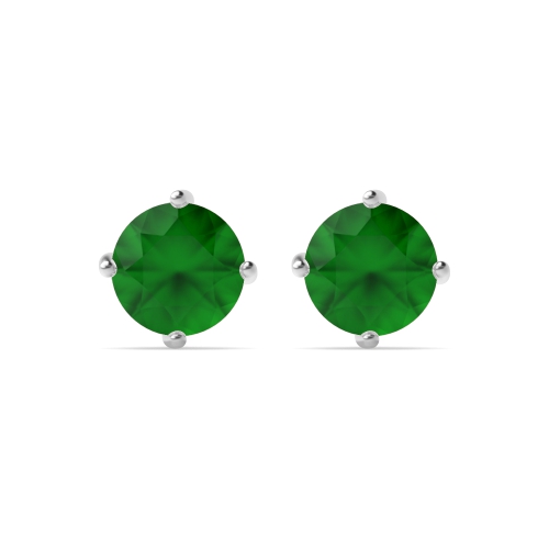4 Prong Round Quad Emerald Stud Earrings