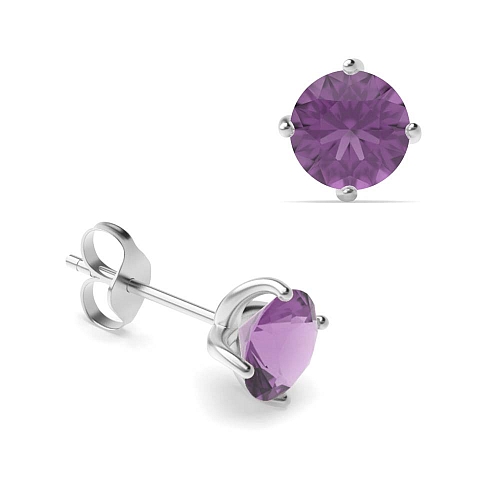 4 Prong Round Twisted Amethyst Diamond Earrings