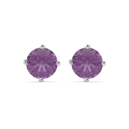 4 Prong Round Twisted Amethyst Diamond Earrings