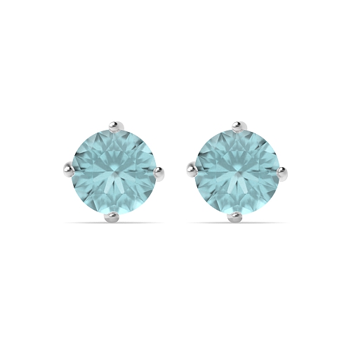 4 Prong Round Quad Aquamarine Stud Diamond Jewellery