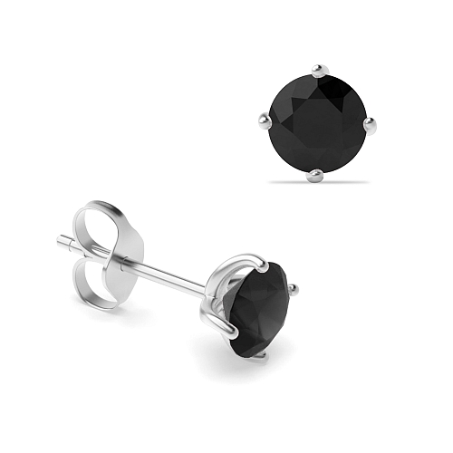 4 Prong Round Twisted Black Diamond Earrings