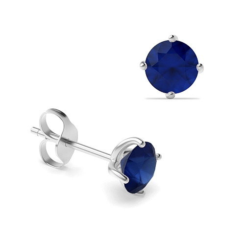 4 Prong Round Twisted Blue Sapphire Diamond Earrings