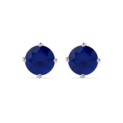 4 Prong Round Twisted Blue Sapphire Diamond Earrings