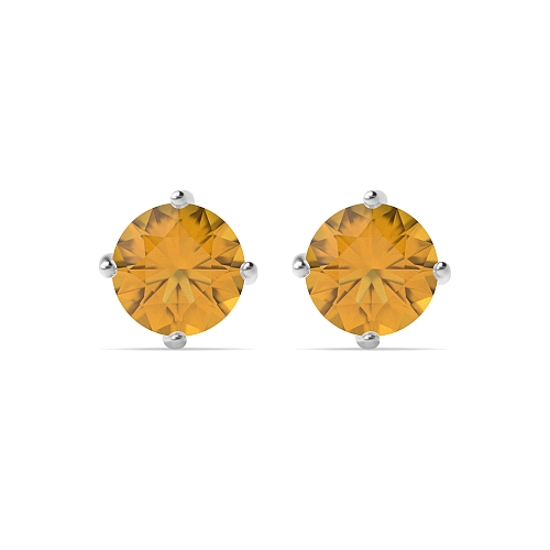 4 Prong Round Twisted Citrine Stud Diamond Earrings
