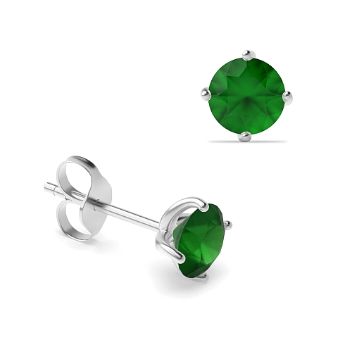 4 Prong Round Twisted Emerald Diamond Earrings