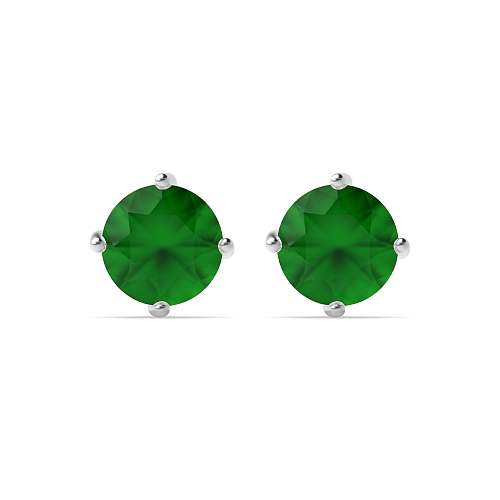 4 Prong Round Twisted Emerald Diamond Earrings