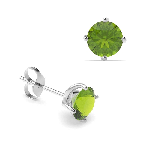 4 Prong Round Twisted Peridot Diamond Earrings