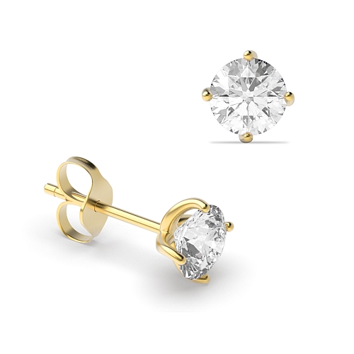 4 Prong Round Yellow Gold Twisted Diamond Earrings