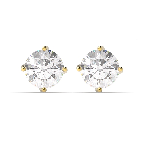 4 Prong Round Yellow Gold Twisted Diamond Earrings