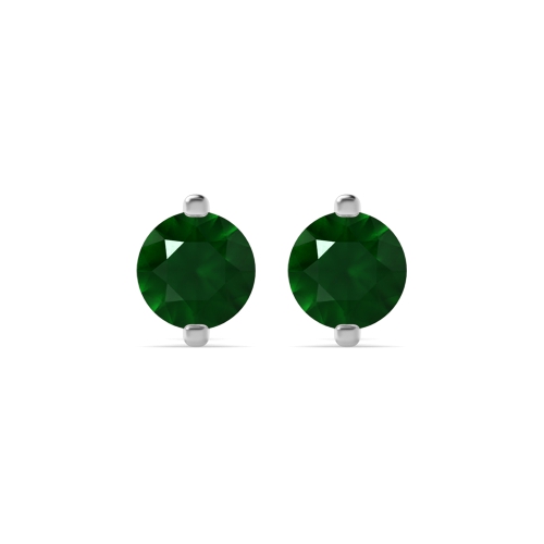 3 Prong 2 prongs Emerald Stud Earrings