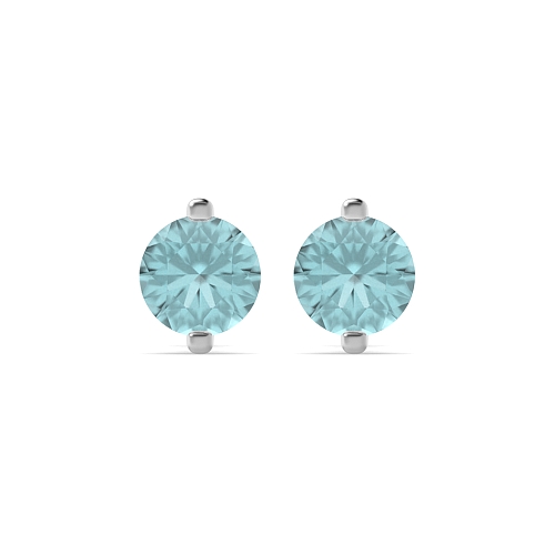 4 Prong Open set Aquamarine Stud Diamond Earrings