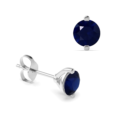 4 Prong Open set Blue Sapphire Diamond Earrings