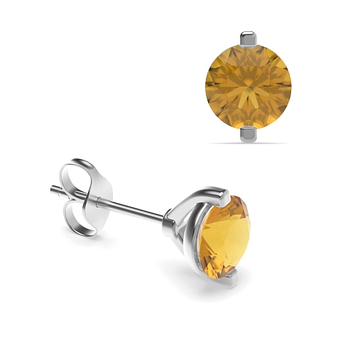 4 Prong Open set Citrine Stud Diamond Earrings
