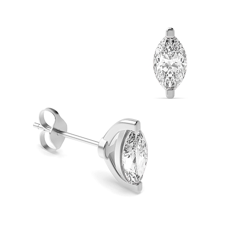 3 Prong Marquise 2 prongs round shape Stud Earrings