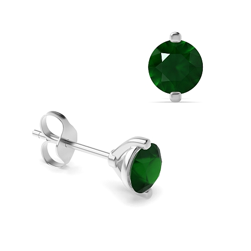 4 Prong Open set Emerald Diamond Earrings