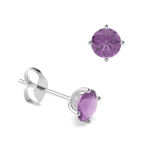 4 Prong Classic open set Amethyst Diamond Earrings