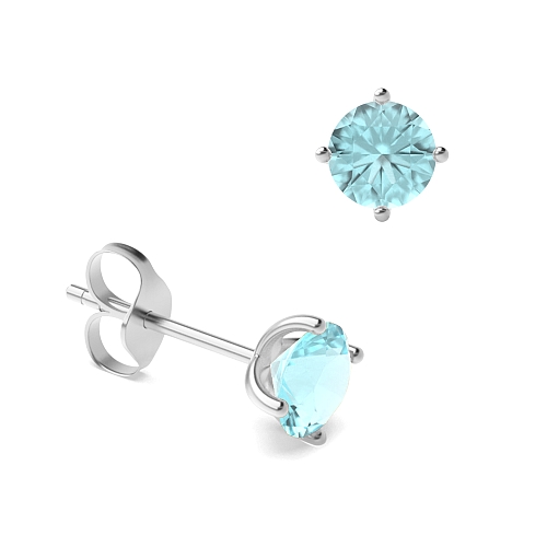4 Prong Classic open set Aquamarine Stud Diamond Earrings