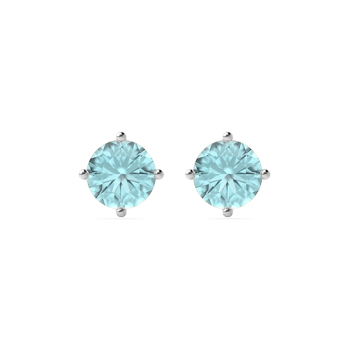 4 Prong Classic open set Aquamarine Stud Diamond Earrings
