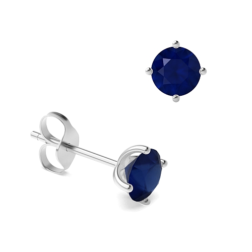 4 Prong Classic open set Blue Sapphire Diamond Earrings
