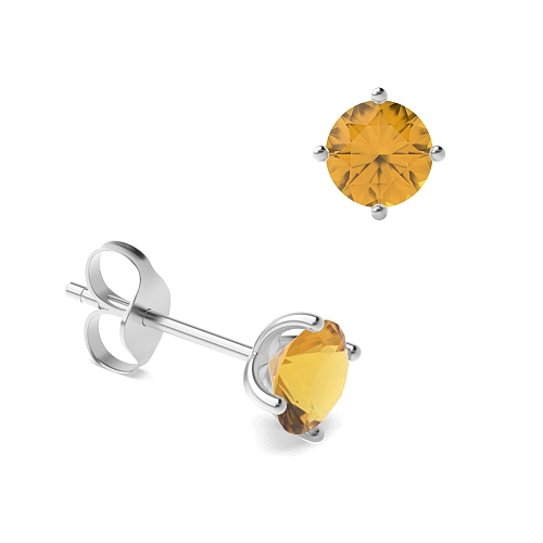 4 Prong Classic open set Citrine Stud Diamond Earrings