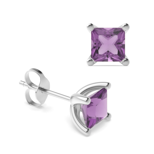 4 Prong Princess Birthstone Stud Earrings