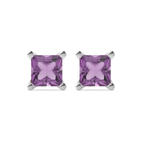 4 Prong Princess Birthstone Stud Earrings