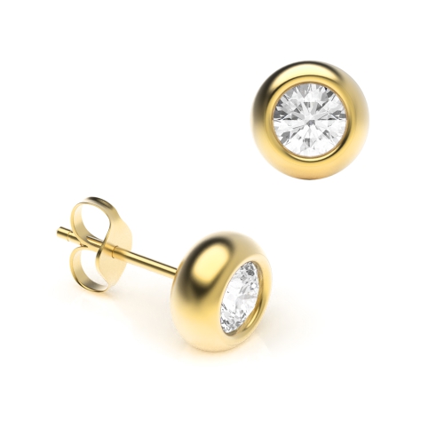 Bezel Set Diamond Stud Earrings Gold in Round Shape