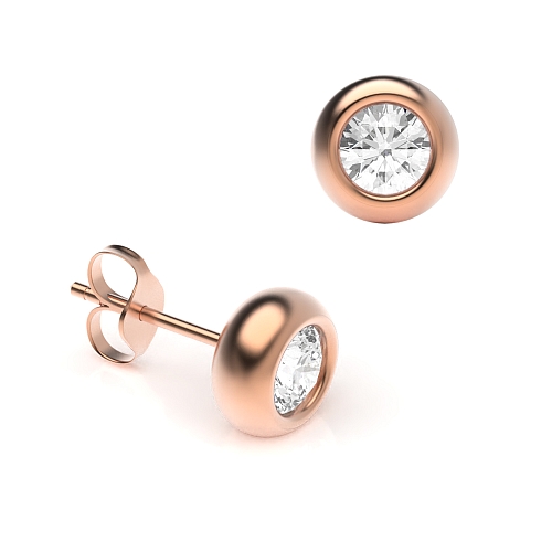 Bezel Setting Rose Gold Solid Diamond Earrings