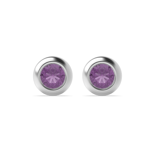 Bezel Setting Solid Amethyst Diamond Earrings
