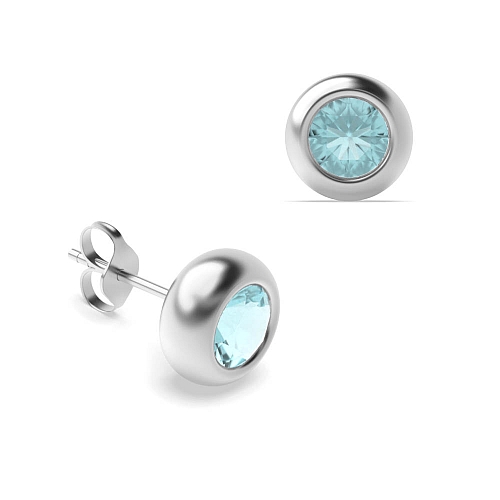 Bezel Setting Solid Aquamarine Diamond Earrings