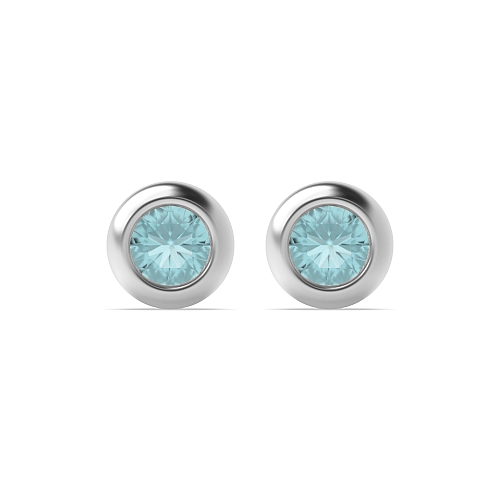 Bezel Setting Solid Aquamarine Diamond Earrings