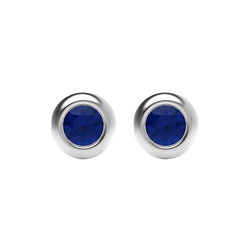 Bezel Setting Solid Blue Sapphire Diamond Earrings