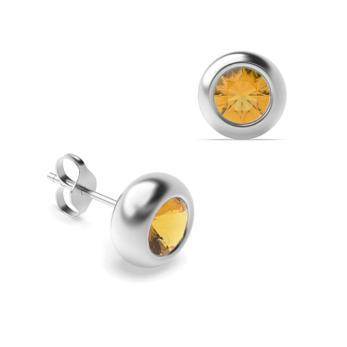 Bezel Setting Solid Citrine Diamond Earrings