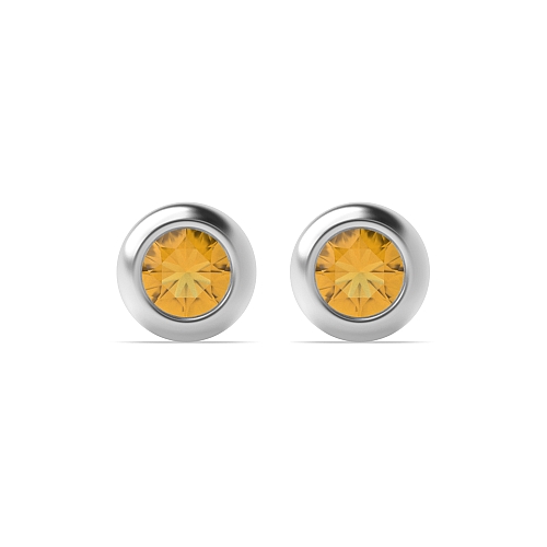 Bezel Setting Solid Citrine Diamond Earrings