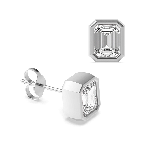 Bezel Setting Emerald Solid Diamond Earrings