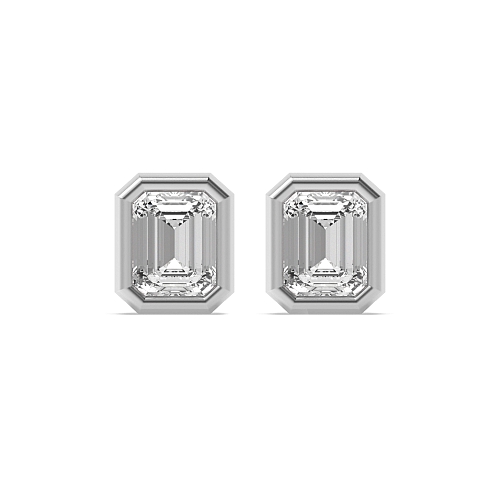 Bezel Setting Emerald Solid Diamond Earrings