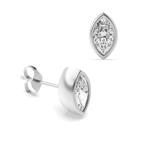 Bezel Setting Marquise Solid Diamond Earrings