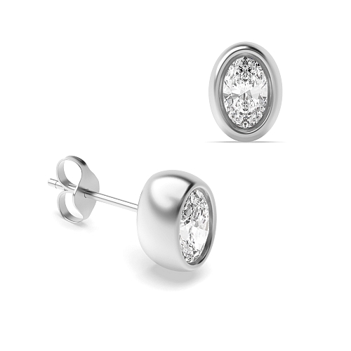 Bezel Setting Oval Solid Diamond Earrings