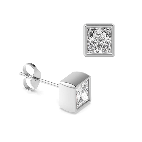 Bezel Setting Princess Solid Diamond Earrings
